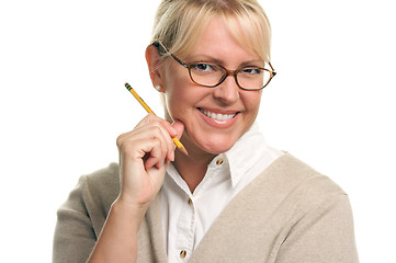 Image showing Beautiful Woman with Pencil 