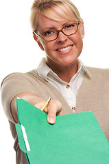 Image showing Beautiful Woman with Pencil and Folder 