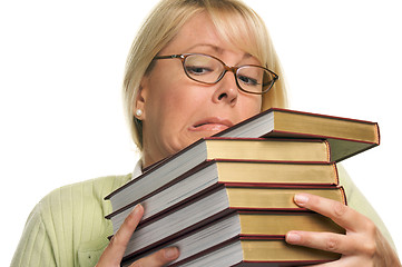 Image showing Attractive Student Struggles with Her Books