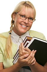 Image showing Cute Student with Retainer Carrying Her Books