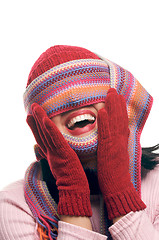 Image showing Attractive Woman With Colorful Scarf Over Eyes