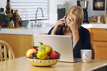 Image showing Woman on Cell Phone & Laptop