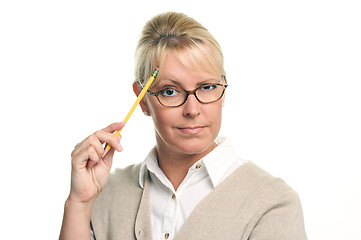 Image showing Beautiful Woman with Pencil 