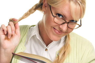 Image showing Female With Ponytails Reads Her Book