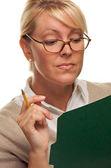 Image showing Beautiful Woman with Pencil and Folder 