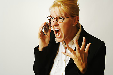 Image showing Angry Business Woman on Cell Phone