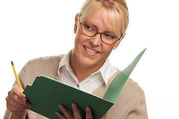 Image showing Beautiful Woman with Pencil and Folder 