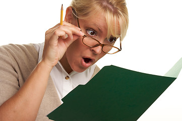 Image showing Beautiful Woman with Pencil and Folder 