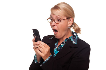 Image showing Shocked Blonde Woman Using Cell Phone