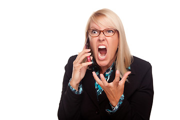 Image showing Angry Woman Yells While On Cell Phone