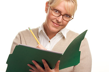 Image showing Beautiful Woman with Pencil and Folder 