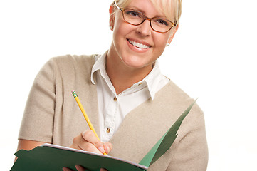 Image showing Beautiful Woman with Pencil and Folder 