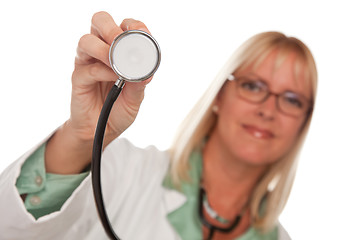 Image showing Attractive Female Doctor Holding Stethoscope