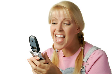 Image showing Happy Girl Texting with Cell Phone