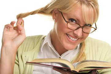 Image showing Female With Ponytails Reads Her Book