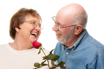 Image showing Happy Senior Couple with Red Rose