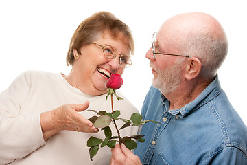 Image showing Happy Senior Couple with Red Rose