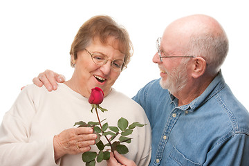 Image showing Happy Senior Couple with Red Rose