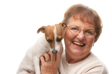 Image showing Happy Attractive Senior Woman with Puppy
