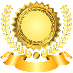 Image showing Golgen and yellow award with ribbon