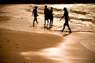 Image showing Beach with Silhouette people