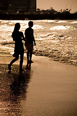 Image showing Beach with Silhouette people