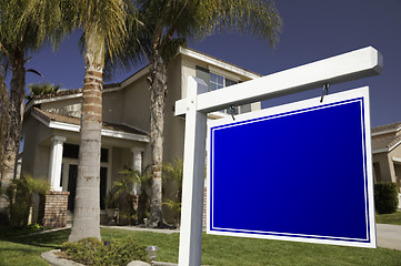 Image showing Blank Real Estate Sign and House