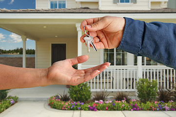 Image showing Handing Over the House Keys in Front of New Home