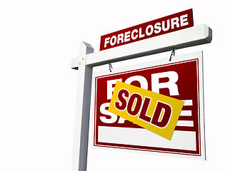 Image showing Red Sold Foreclosure Real Estate Sign on White