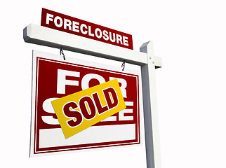 Image showing Red Sold Foreclosure Real Estate Sign on White