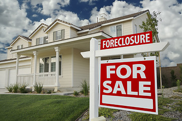 Image showing Foreclosure Home For Sale Real Estate Sign and House