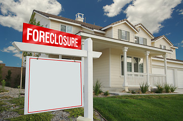 Image showing Blank Foreclosure Real Estate Sign & New Home