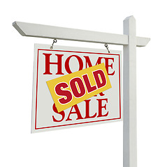 Image showing Sold Home For Sale Real Estate Sign on White