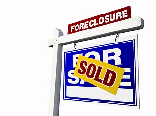 Image showing Blue Sold Foreclosure Real Estate Sign on White