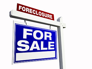 Image showing Blue Foreclosure Real Estate Sign on White.