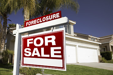 Image showing Foreclosure For Sale Real Estate Sign and House