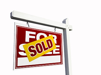 Image showing Red Sold For Sale Real Estate Sign on White.