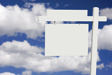 Image showing Blank Real Estate Sign on Clouds & Sky Background 