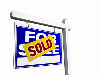 Image showing Blue Sold For Sale Real Estate Sign on White.