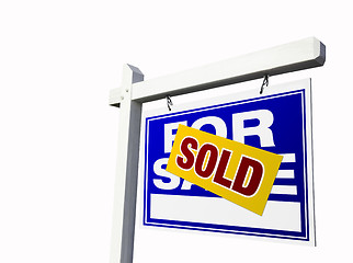 Image showing Blue Sold For Sale Real Estate Sign on White.