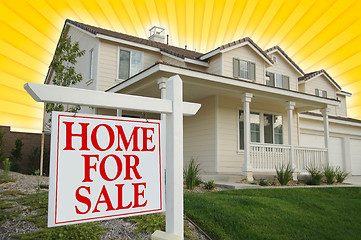 Image showing Home For Sale sign with Yellow Star-burst Background.
