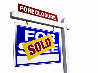 Image showing Blue Sold Foreclosure Real Estate Sign on White