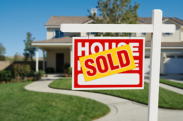 Image showing Sold Home for Sale Real Estate Sign and House