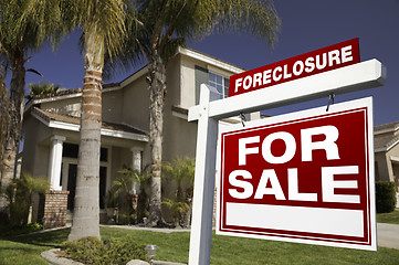 Image showing Foreclosure For Sale Real Estate Sign and House