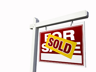 Image showing Red Sold For Sale Real Estate Sign on White.