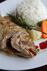 Image showing baked exotic fish on dish