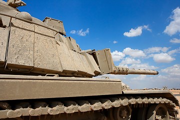 Image showing Old Israeli Magach tank near the military base in the desert 