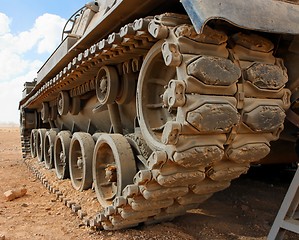 Image showing Tracks of the Israeli Magach tank in the desert closeup