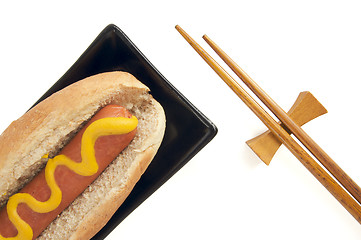 Image showing Hot Dog and Chopsticks