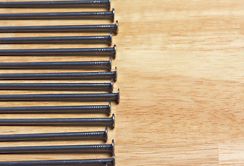 Image showing Macro of Nails on Wood